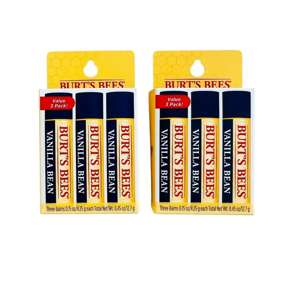 Burt's Bees Moisturizing Lip Balm Vanilla Bean 3ct Lot of 2 Packs (6T)